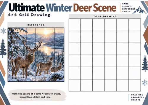 Ultimate Winter Deer Scene Grid Drawing Worksheet | Wildlife Landscape ...