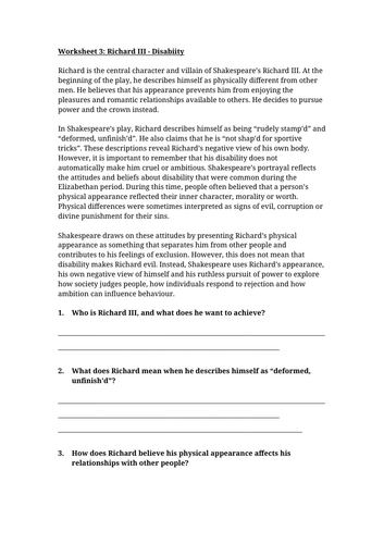 Richard III - Disability Worksheet