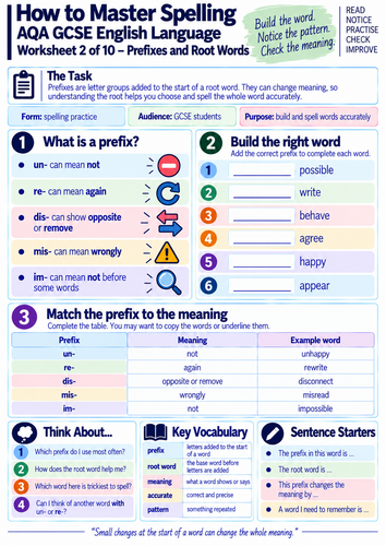 AQA GCSE English Language Spelling | 10 Worksheets | SPaG, Vocabulary & Proofreading