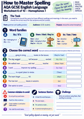 AQA GCSE English Language | Master Spelling Pack 1 | 10 SPaG & Vocabulary Worksheets