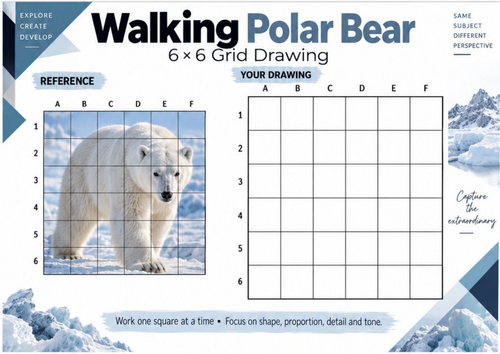 Walking Polar Bear Grid Drawing Worksheet | Wildlife Drawing Activity ...