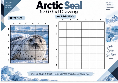 Arctic Seal Grid Drawing Worksheet | Marine Wildlife Art Activity | KS3 ...