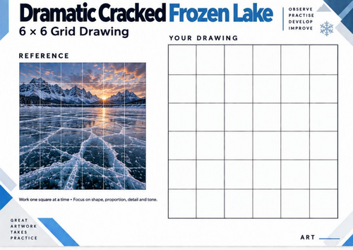 Dramatic Cracked Frozen Lake Grid Drawing Worksheet | Ice Patterns Art ...