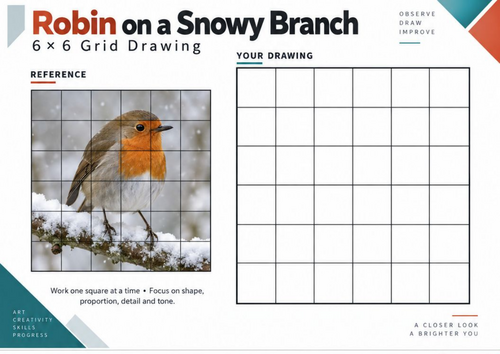 Winter Birds Grid Drawing Worksheets | 20 Winter Wildlife Art ...