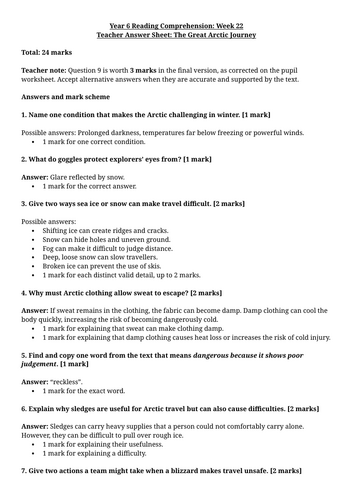 Year 6 Reading Comprehension Week 22 - Reading and Answers