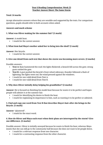 Year 6 Reading Comprehension Week 23 - Reading and Answers | Teaching ...
