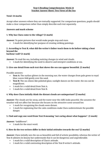 Year 6 Reading Comprehension Week 24 - Reading and Answers