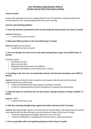 Year 6 Reading Comprehension Week 25 - Reading and Answers