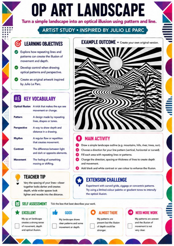 Op Art Landscape Worksheet | Julio Le Parc Inspired Optical Illusion ...