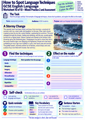 GCSE English Language | Language Techniques Pack 2 | 10 Worksheets, Similes & Metaphors