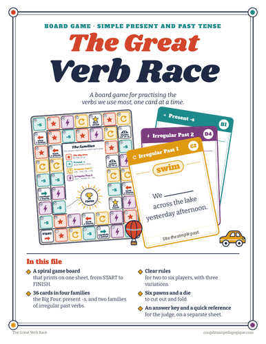 FREE Verb Board Game Simple Present and Irregular Past Tense Grade 4-7 ...