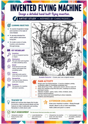 Chris Riddell Inspired Art Worksheet | Invented Flying Machine ...