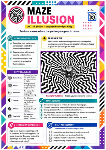 Bridget Riley Inspired Maze Illusion Worksheet | Optical Art Drawing ...