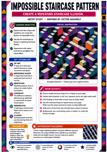 Impossible Staircase Optical Illusion | Victor Vasarely Inspired Op Art ...
