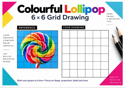 Sweets & Candy Grid Drawing Worksheets – 20 Art Activities | 6x6 Grid ...