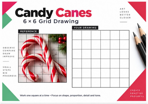 Candy Canes Grid Drawing Worksheet | Christmas Art Drawing Activity ...