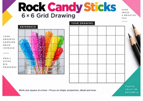 Rock Candy Sticks Grid Drawing Worksheet | Crystal Texture Drawing ...