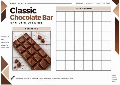 Classic Chocolate Bar Grid Drawing Worksheet | 6x6 Art Activity | KS3 ...