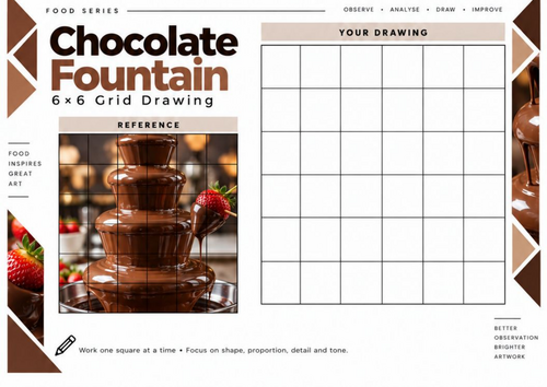 Chocolate Fountain Grid Drawing Worksheet | 6x6 Art Activity | KS3 KS4 ...