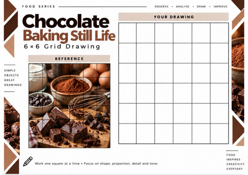 Chocolate Baking Still Life Grid Drawing Worksheet | 6x6 Art Activity ...