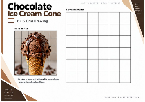 Chocolate Ice Cream Cone Grid Drawing Worksheet | Food Drawing Activity ...