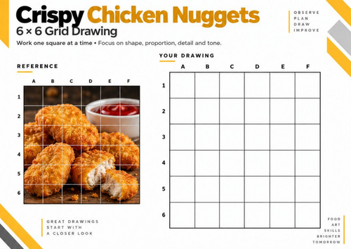 Crispy Chicken Nuggets Grid Drawing Worksheet | 6 × 6 Texture Drawing ...