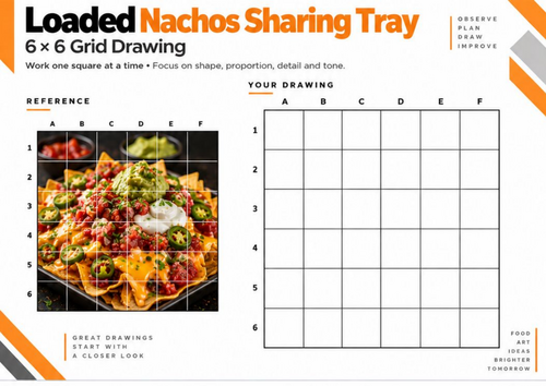 Loaded Nachos Sharing Tray Grid Drawing Worksheet | 6 × 6 Texture ...