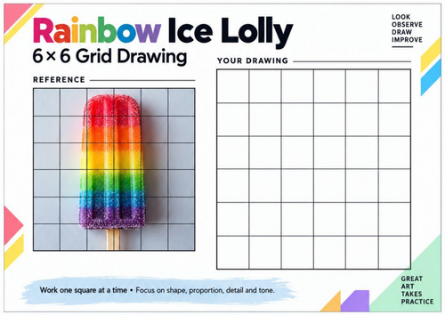 Colourful Food Grid Drawing Worksheets | 20 Art Activities | KS3 & KS4 ...