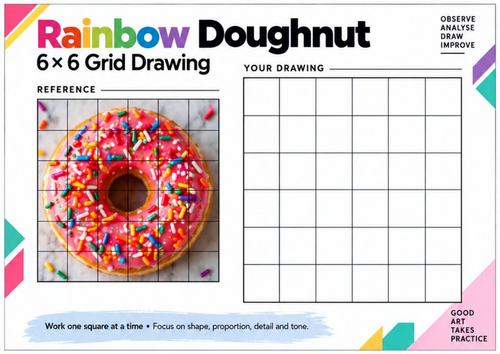 Rainbow Doughnut Grid Drawing Worksheet | Colourful Food Drawing | KS3 ...