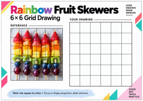 Rainbow Fruit Skewers Grid Drawing Worksheet | Fruit Art Activity | KS3 ...