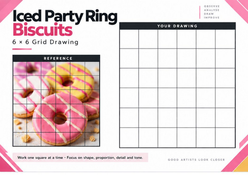 Iced Party Ring Biscuits Grid Drawing Worksheet | Colourful Food Art ...