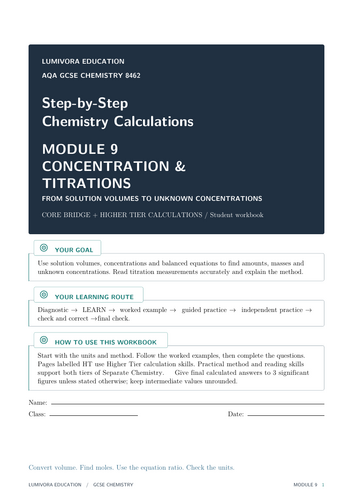 AQA GCSE Chemistry Concentration & Titration Calculations Workbook ...