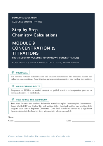 AQA GCSE Chemistry Concentration & Titration Calculations Workbook ...