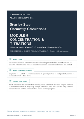 AQA GCSE Chemistry Concentration & Titration Calculations Workbook ...