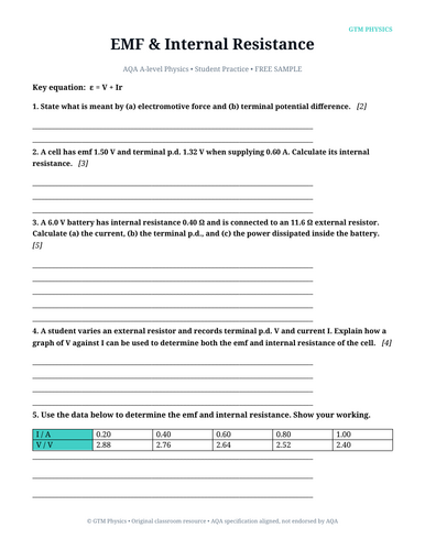 AQA A-Level Physics: EMF & Internal Resistance | Complete FREE Sample ...