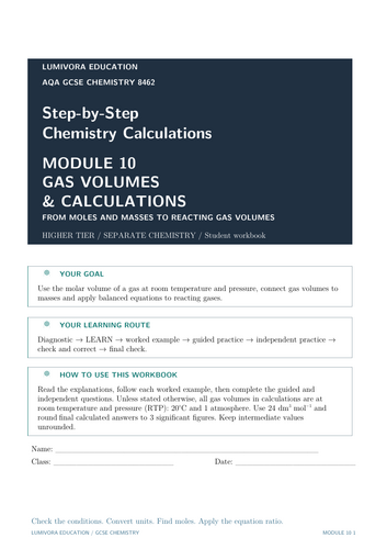AQA GCSE Chemistry Gas Volume Calculations Workbook & Answers | Higher ...
