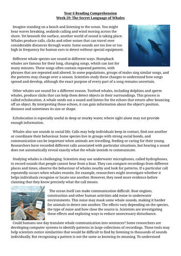 Year 6 Reading Comprehension Week 29 - Reading and Answers | Teaching ...