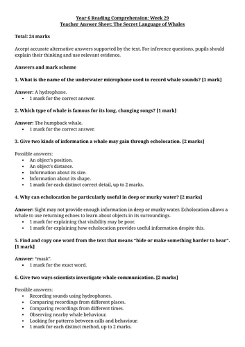 Year 6 Reading Comprehension Week 29 - Reading and Answers
