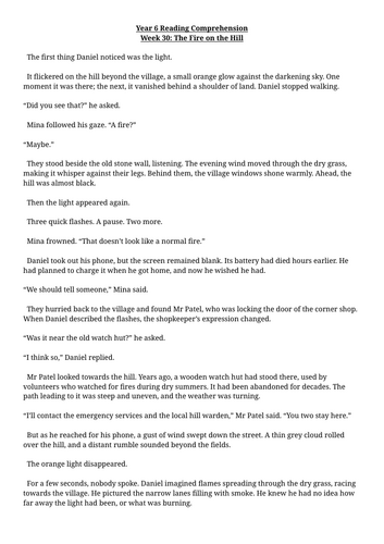 Year 6 Reading Comprehension Week 30 - Reading and Answers | Teaching ...