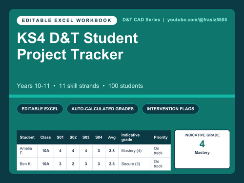 KS4 D&T Student Project Tracker | Editable Excel Grades | Teaching ...