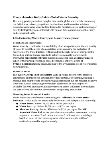 Cambridge International A Level Geography 9696 — 5.2.3 Water Security ...