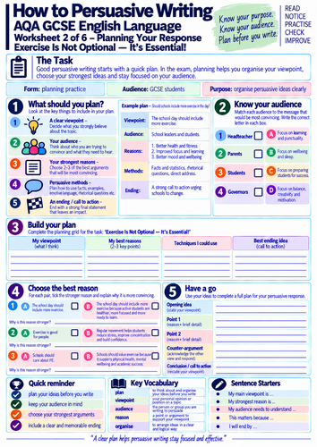 AQA GCSE English Language | Persuasive Writing About Exercise | 6 Worksheets & Exam Practice