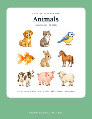 Spanish Flashcards: Animals (los animales) | Teaching Resources