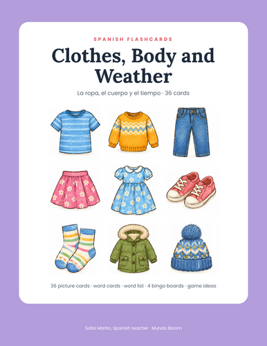 Spanish Flashcards: Clothes, Body and Weather (la ropa, el cuerpo y el ...