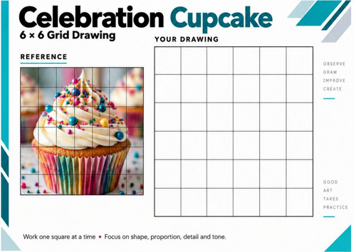Celebration Cupcake Grid Drawing Worksheet | Food Art Observational ...