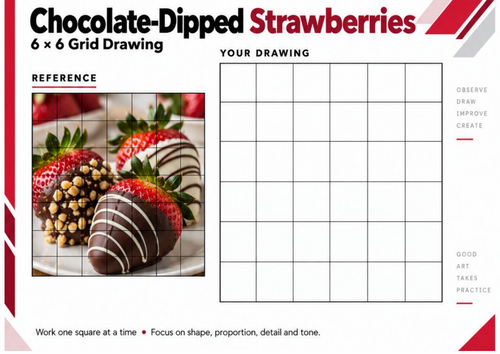 Chocolate-Dipped Strawberries Grid Drawing Worksheet | Realistic Food ...