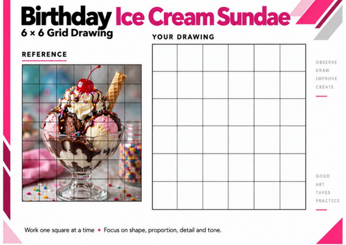 Birthday Ice Cream Sundae Grid Drawing Worksheet | Realistic Food Art ...
