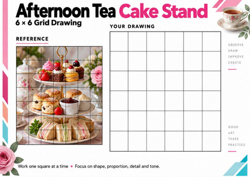 Afternoon Tea Cake Stand Grid Drawing Worksheet | Food Still Life ...