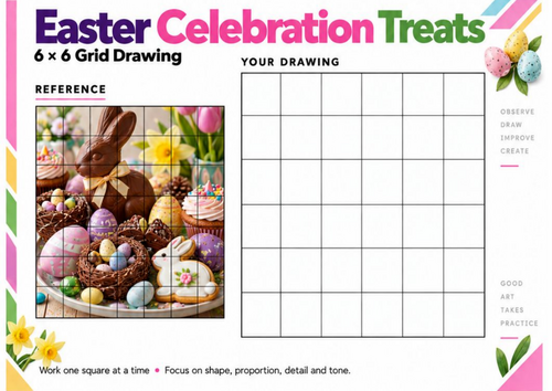 Easter Celebration Treats Grid Drawing Worksheet | Easter Food Art ...
