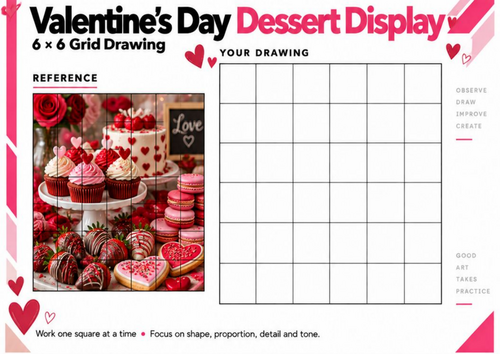 Valentine's Day Dessert Display Grid Drawing Worksheet | Food Art ...